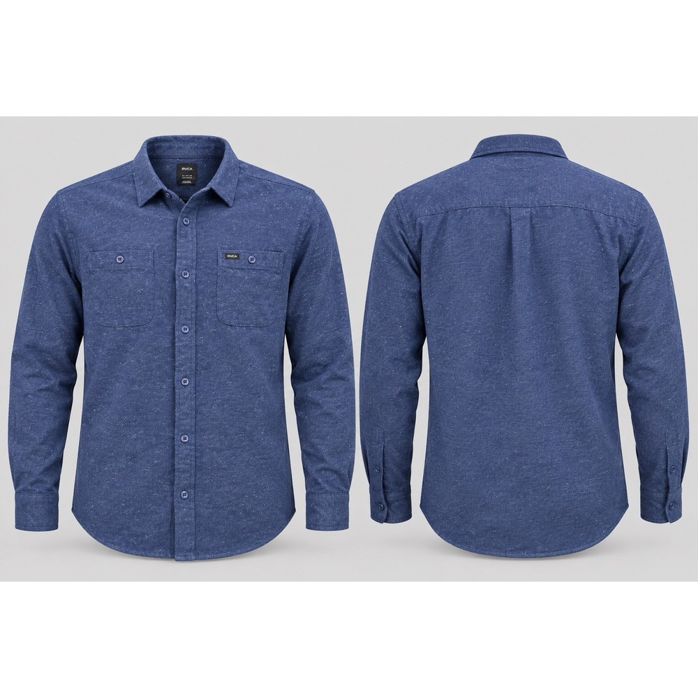 RVCA HEATHERED BLUEFlannel Shirt Mens XL Long Sleeve Button Up SKATER